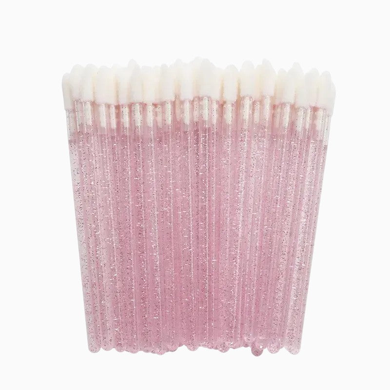 Macro brushes (applicators) with glitter (50 pcs/pack), pink